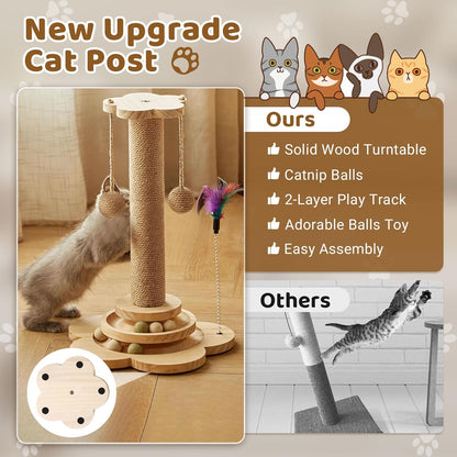 Cat Scratching Post with Natural Sisal - Sturdy Cat Scratcher for Indoor Smaller Cats, Kitten Toy with Scratching Posts, Play Platform & Toys, Easy Assembly, Space-Saving Design (45Cm Tall)