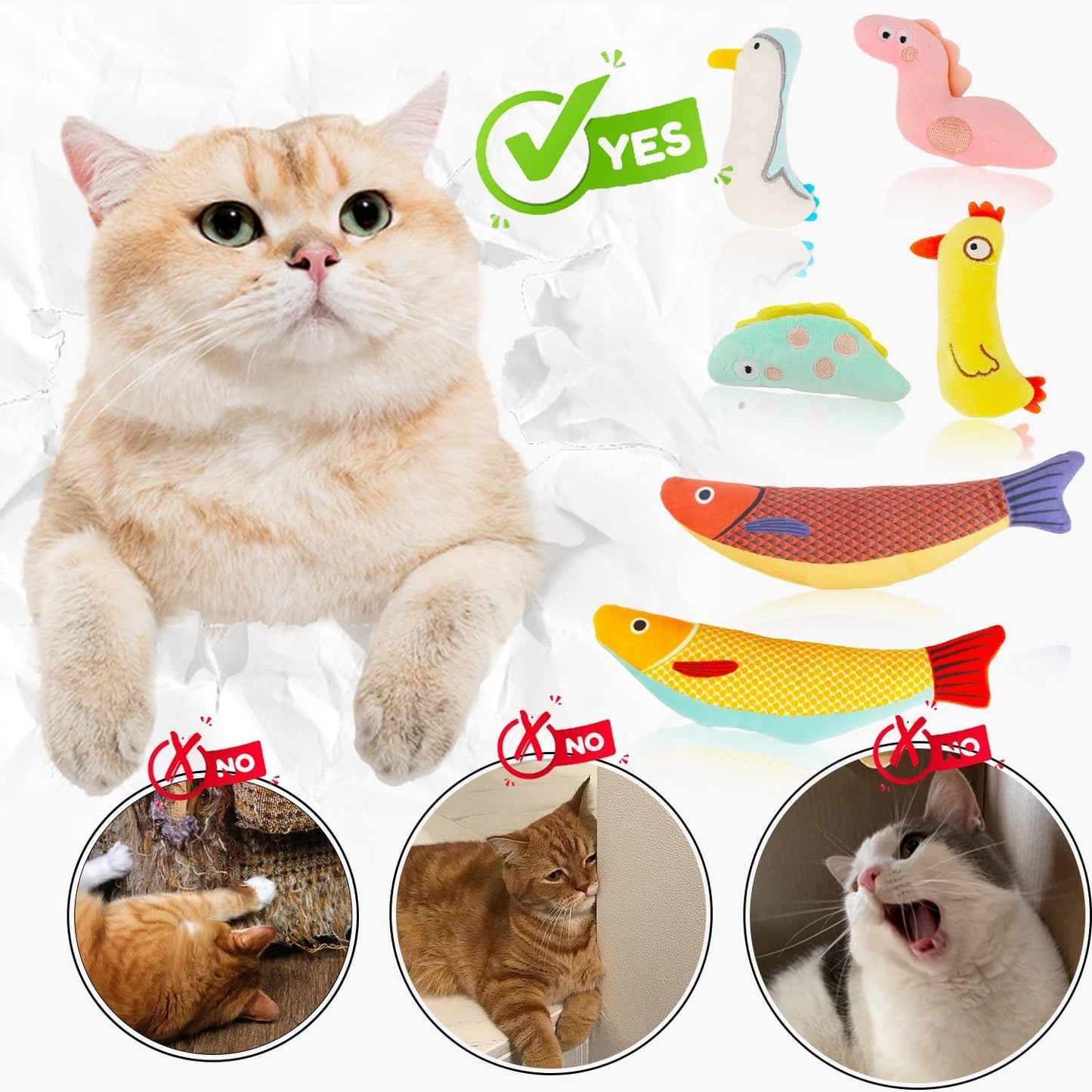 Cat Catnip Toys, 6 Pcs Cat Chew Toy, Interactive Soft Plush Fish Toy for Cats Adult Kitten Indoor