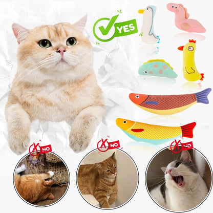 Cat Catnip Toys, 6 Pcs Cat Chew Toy, Interactive Soft Plush Fish Toy for Cats Adult Kitten Indoor