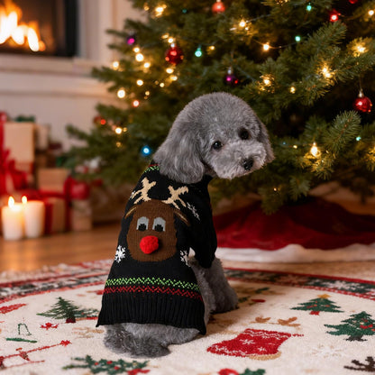 Christmas Dog Sweater Reindeer Holiday Knitwear Warm Pet Clothes for Medium Large Dogs and Cats(M-1Pc)
