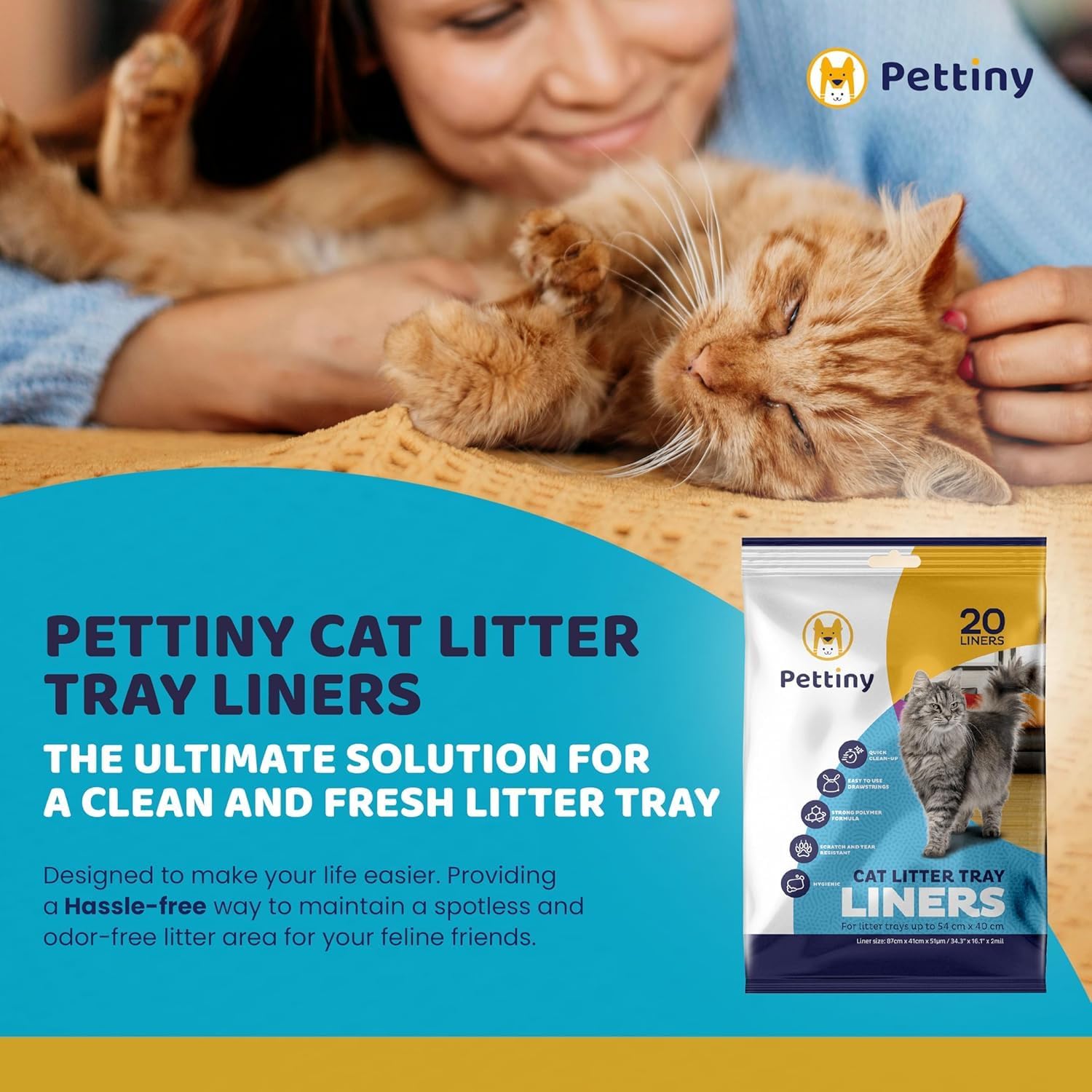 Pettiny 20 Cat Litter Tray Liners with Drawstrings Scratch Resistant Bags for Medium and Large Litter Box