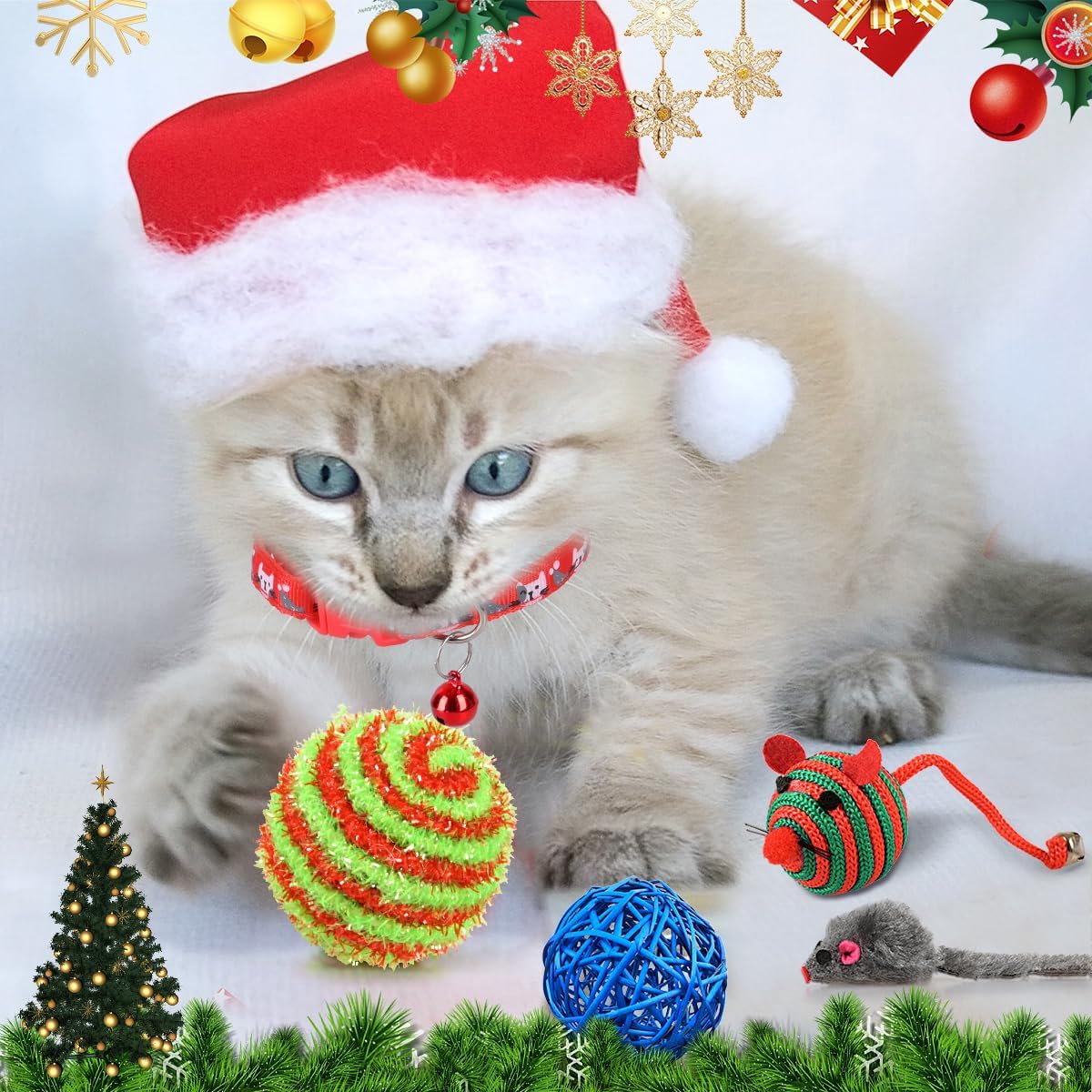 Cat Advent Calendar 2025 Christmas Interactive Toys for Indoor Christmas Gifts Collars Bow Tie Feather Toys Fish Fake Mouse Bell Balls for Cat Lover Gifts