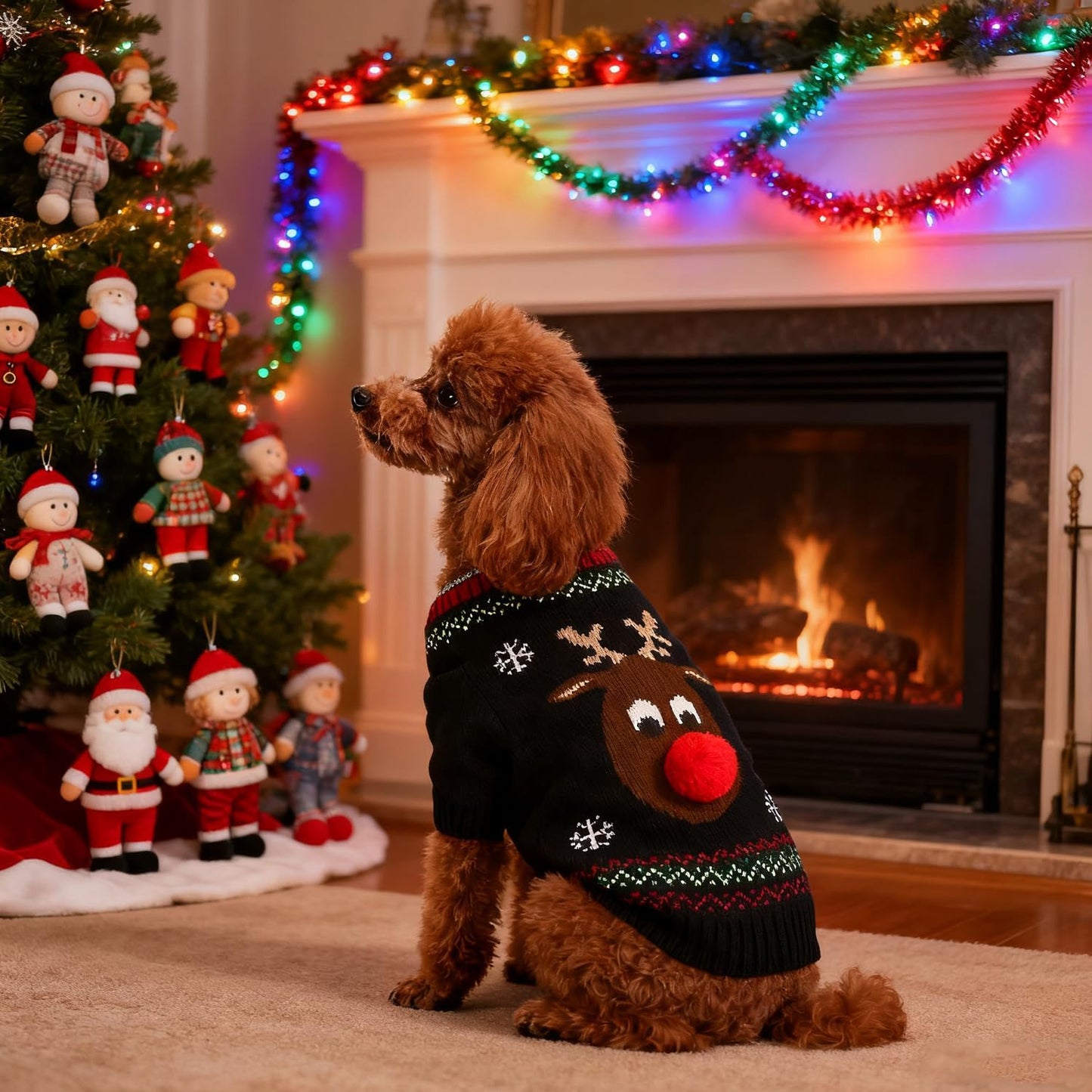 Christmas Dog Sweater Reindeer Holiday Knitwear Warm Pet Clothes for Medium Large Dogs and Cats(M-1Pc)