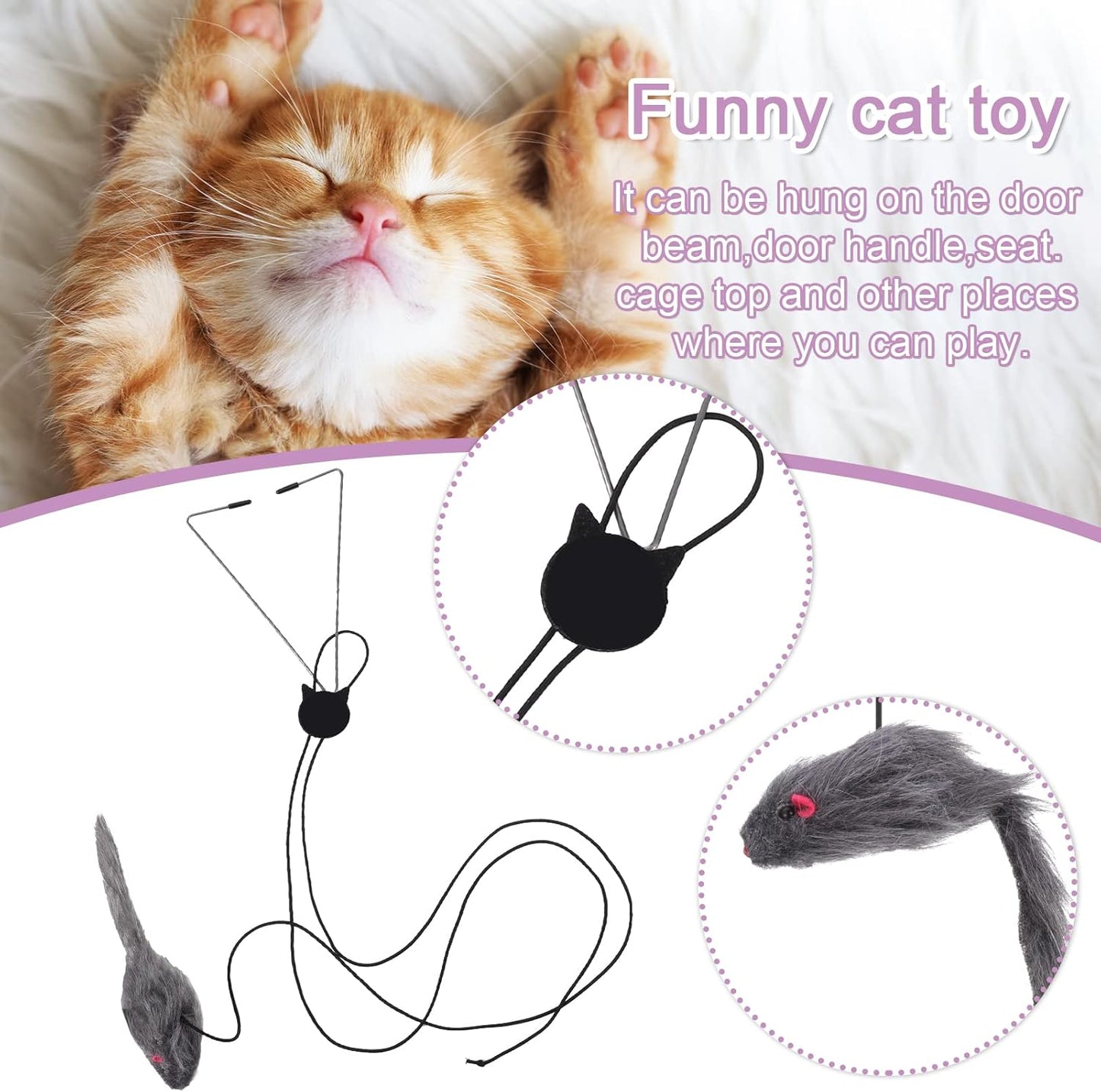 2 Packs Door Hanging Cat Toys - Interactive Mice Chasing Exercise Toys for Indoor Kitten