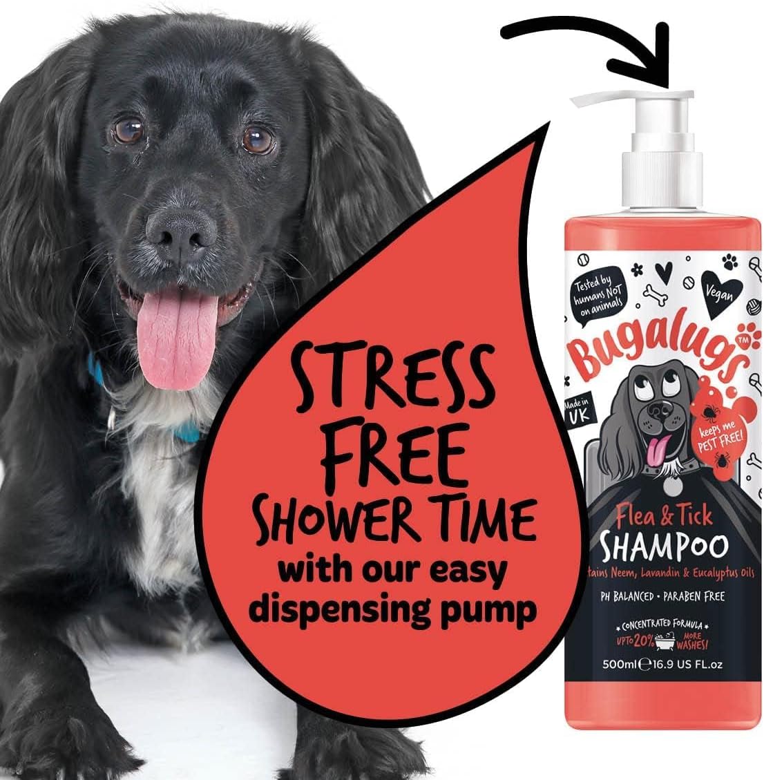 Flea and Tick Dog Shampoo by , Works on Smelly Puppies & Dogs, Contains Neem Oil PH Balanced Vegan Used by Professional Groom (Shampoo 500Ml)