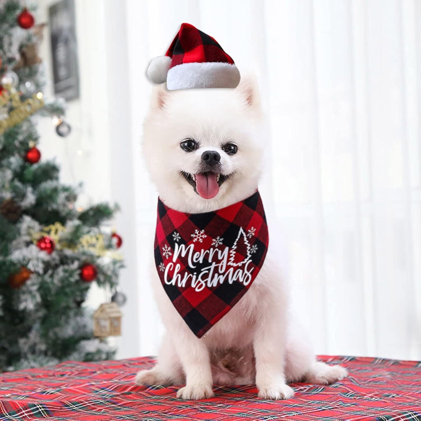 Dog Christmas Bandana, Pet Kerchief Scarf Triangle Bibs Washable for Holiday Festival Theme Party - Cat and Dog (Red)