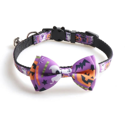 Newest Halloween Cat Collar with Bell Bowknot Puppy Kitten Necklace Adjustable Safety Buckle Chihuahua Bow Tie Pets Supplies