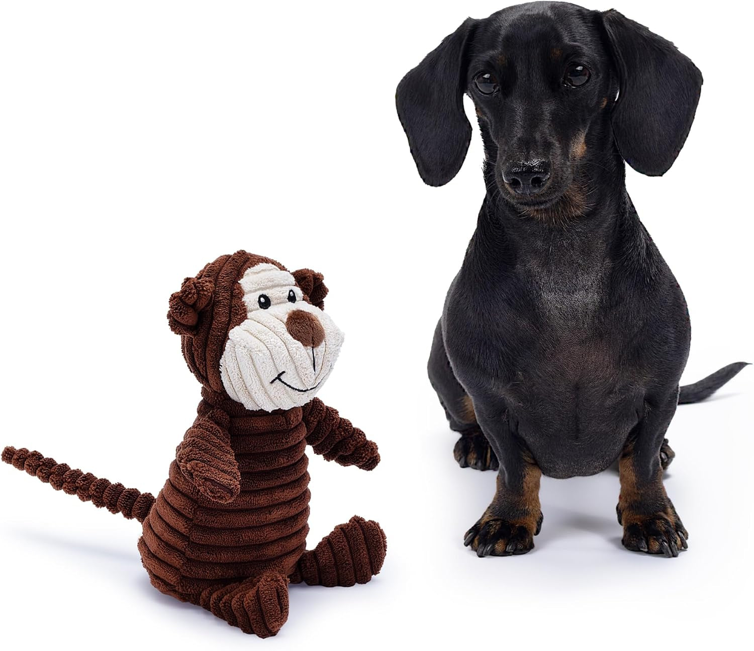 Brown Monkey Plush Dog Toy with Squeaker – Soft, Ribbed Fabric for Chewing and Interactive Play. a Great Choice for Small, Medium, or Large Dogs Playtime with Squeaky Toys