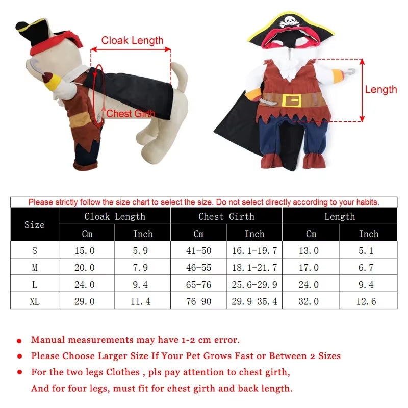 Halloween Funny Pirate Cat Dog Costume for Small Medium Dogs Cats Puppy Kitten Cosplay Creative Novelty Dress up Party Clothes