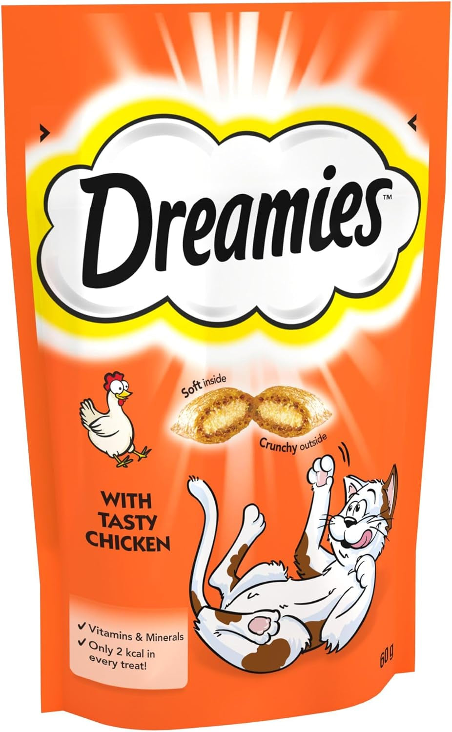 Dreamies Cat Treats, Tasty Snacks with Tempting Chicken, 8 Pouches of 60 G