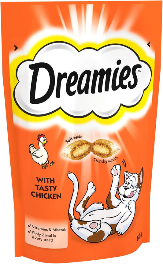 Dreamies Cat Treats, Tasty Snacks with Tempting Chicken, 8 Pouches of 60 G
