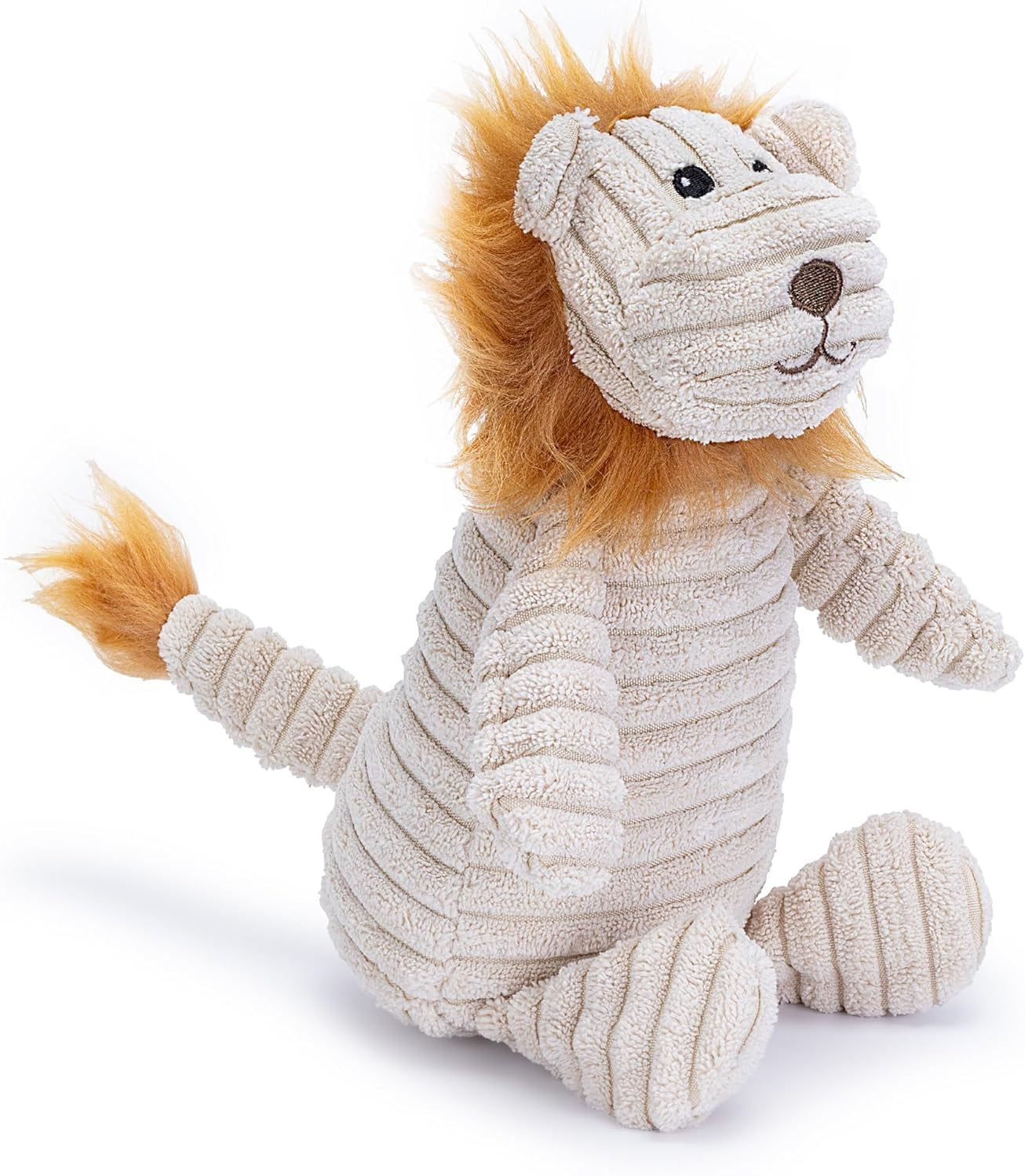 Brown Lion Plush Dog Toy with Squeaker – Soft, Ribbed Design for Playtime Fun. Great for Small and Medium Dogs Looking for an Exciting, Squeaky Toy for Interactive Play.