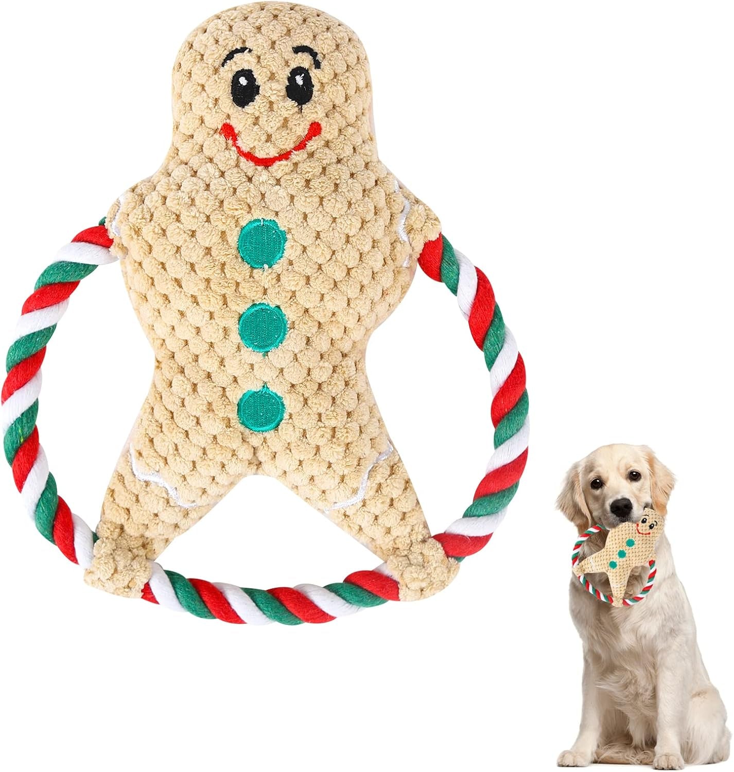 Christmas Dog Toys,Xmas Plush Stuffed Squeaky Pet Chew Toy Interactive Ginger Man Throw Bite Sounding Toys Funny Tug of War Dog Toy for Pet Puppy Small Medium Large Dogs Teeth Grinding Training