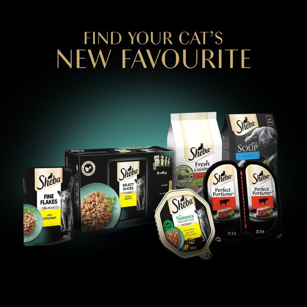Sheba Fine Flakes in Jelly – Poultry Collection – Wet Cat Food Pouches for Adult