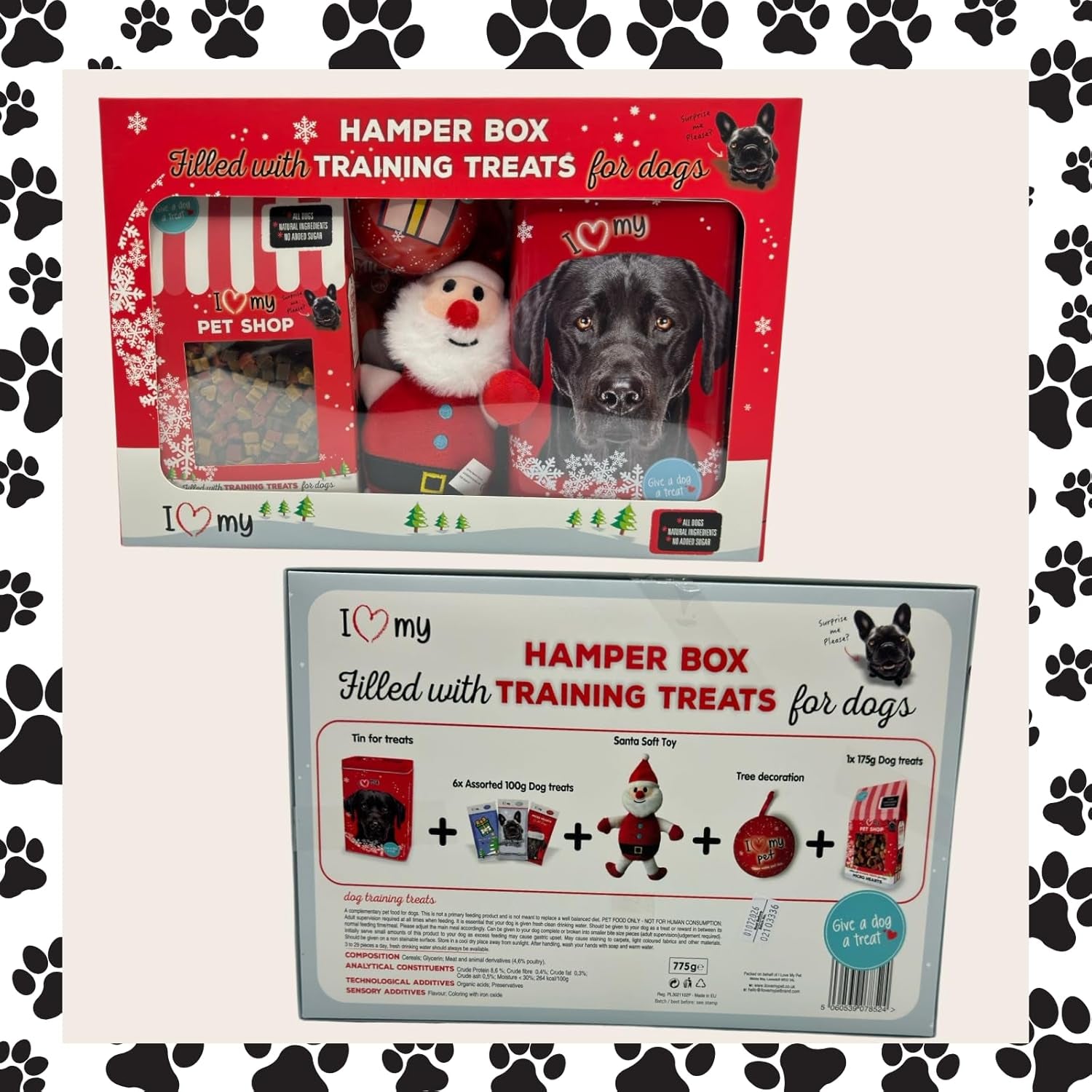 Dog Gift Hamper - 6X 100G Assorted Dogs Treats, 175G Treat, Soft Toy and Tin Can - Gifts for Dogs, Training Treats for Dog