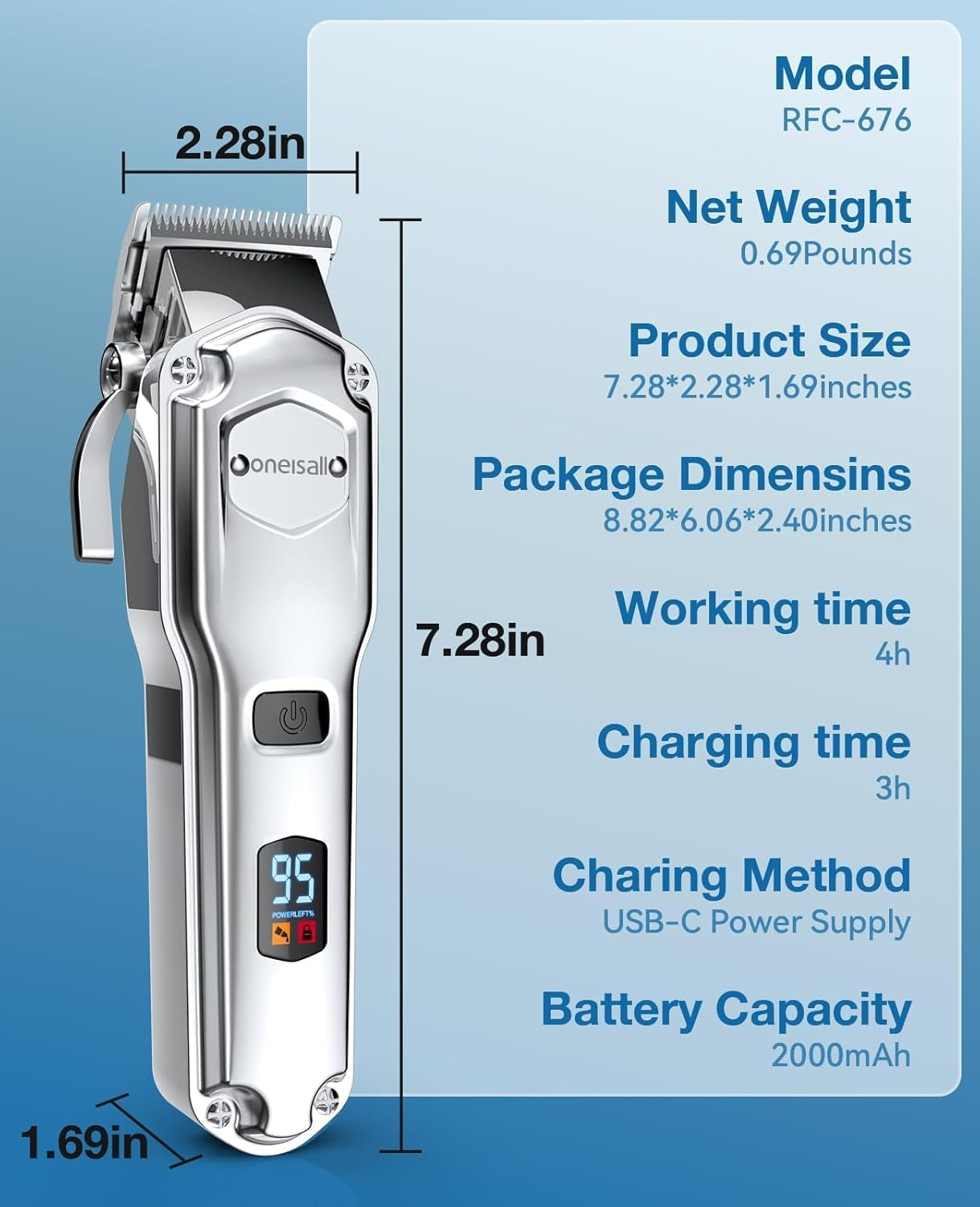 Oneisell Dog Clippers for Grooming for Thick Heavy Coats/Low Noise Rechargeable Cordless Pet Shaver with Stainless Steel Blade/Waterproof Dog Shaver for Dogs Pets and Animals