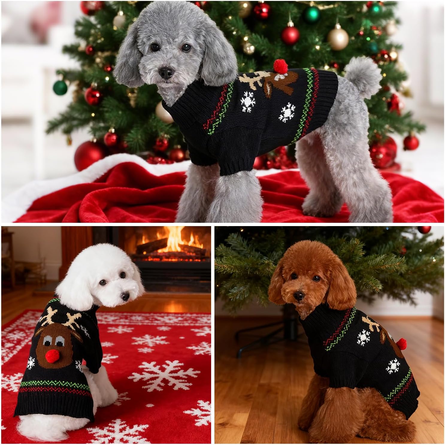 Christmas Dog Sweater Reindeer Holiday Knitwear Warm Pet Clothes for Medium Large Dogs and Cats(M-1Pc)