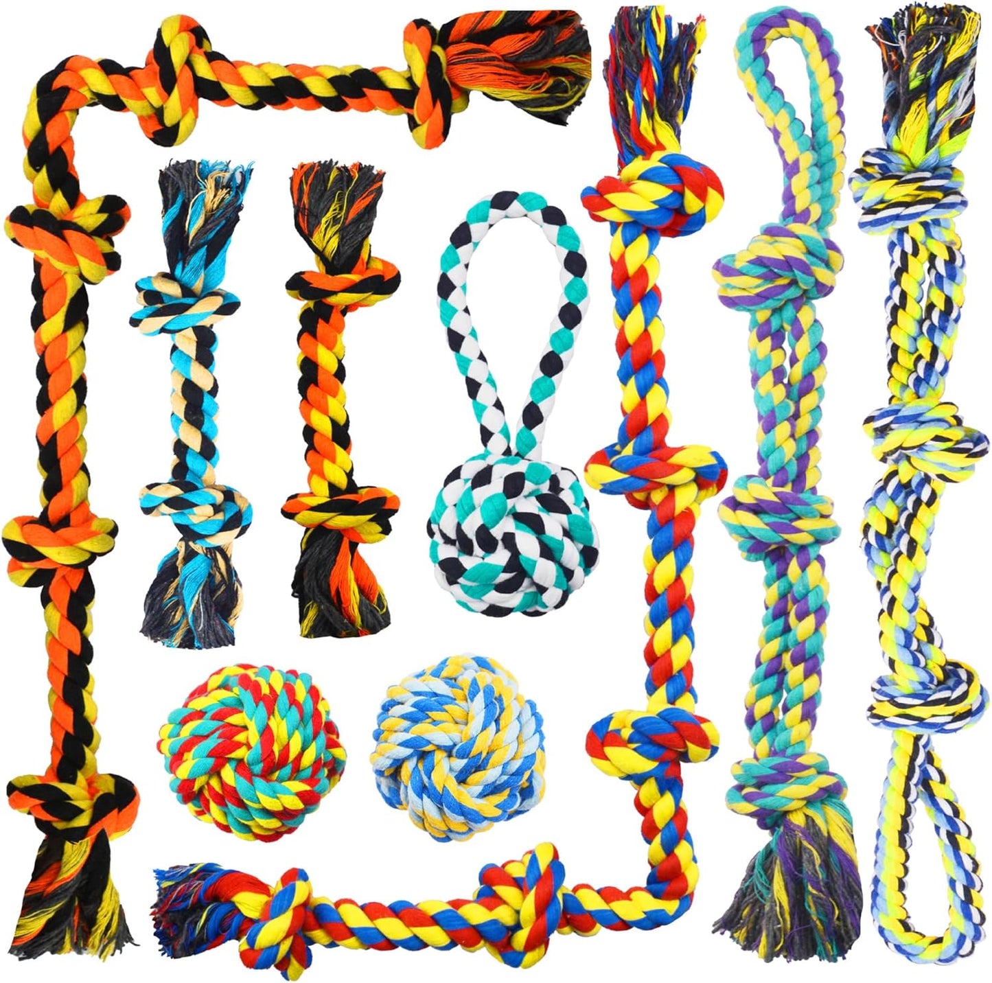 9 Pack Large Dog Rope Toys for Aggressive Chewers, 5 Knots Indestructible Chew Toy Kit for Medium Large Dogs, Puppy Teething Tug Toy, Colourful Cotton Dog Rope Toys