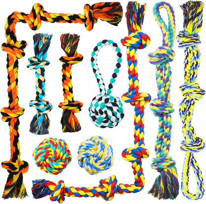 9 Pack Large Dog Rope Toys for Aggressive Chewers, 5 Knots Indestructible Chew Toy Kit for Medium Large Dogs, Puppy Teething Tug Toy, Colourful Cotton Dog Rope Toys