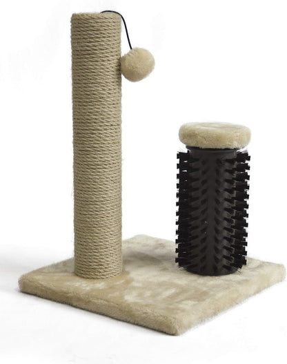 Cat Scratching Post for Indoor Cats, Small Scratcher with Brush for Kitten, 42 Cm, Beige