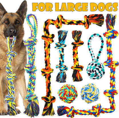9 Pack Large Dog Rope Toys for Aggressive Chewers, 5 Knots Indestructible Chew Toy Kit for Medium Large Dogs, Puppy Teething Tug Toy, Colourful Cotton Dog Rope Toys