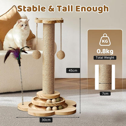 Cat Scratching Post with Natural Sisal - Sturdy Cat Scratcher for Indoor Smaller Cats, Kitten Toy with Scratching Posts, Play Platform & Toys, Easy Assembly, Space-Saving Design (45Cm Tall)