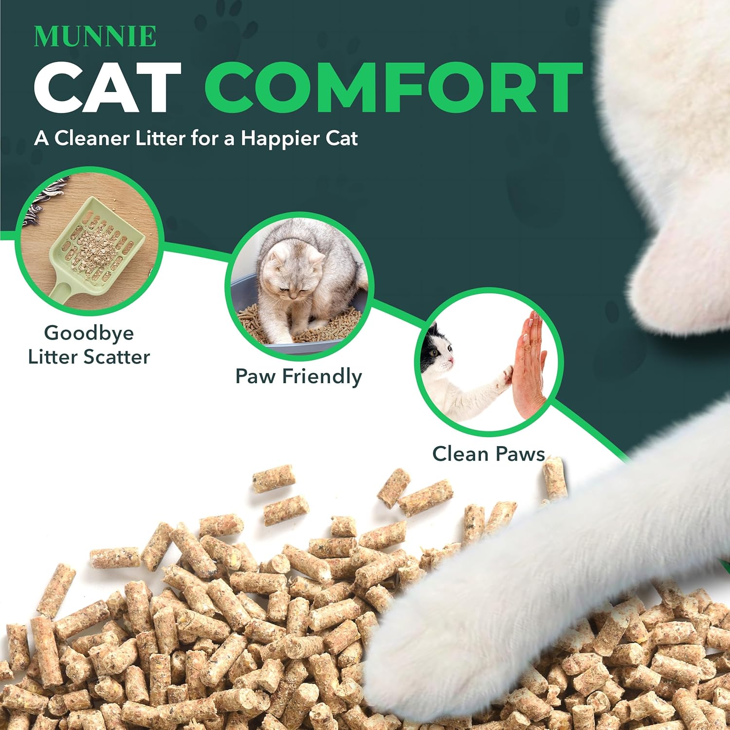 Munnie Cat Litter 30L – Biodegradable, Dust-Free, Unscented, Ultra-Absorbent Wood Pellets for Cats & Kittens, Natural Cat-Litter for Housetraining, Non-Clumping, Litter Granules, Pet-Safe