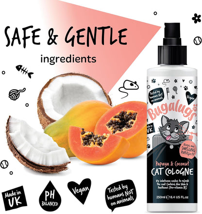 Bugalugs Cologne for Cats. Leave in Spray to Condition, Nourish and Hydrate Skin and Coat. Professional Cat Cleaning and Grooming Formula Use with Cat Shampoo (Cologne 250Ml)