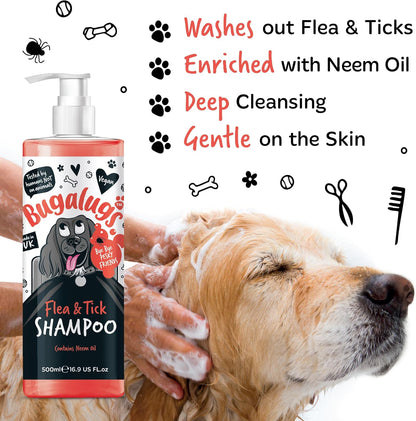 Flea and Tick Dog Shampoo by , Works on Smelly Puppies & Dogs, Contains Neem Oil PH Balanced Vegan Used by Professional Groom (Shampoo 500Ml)
