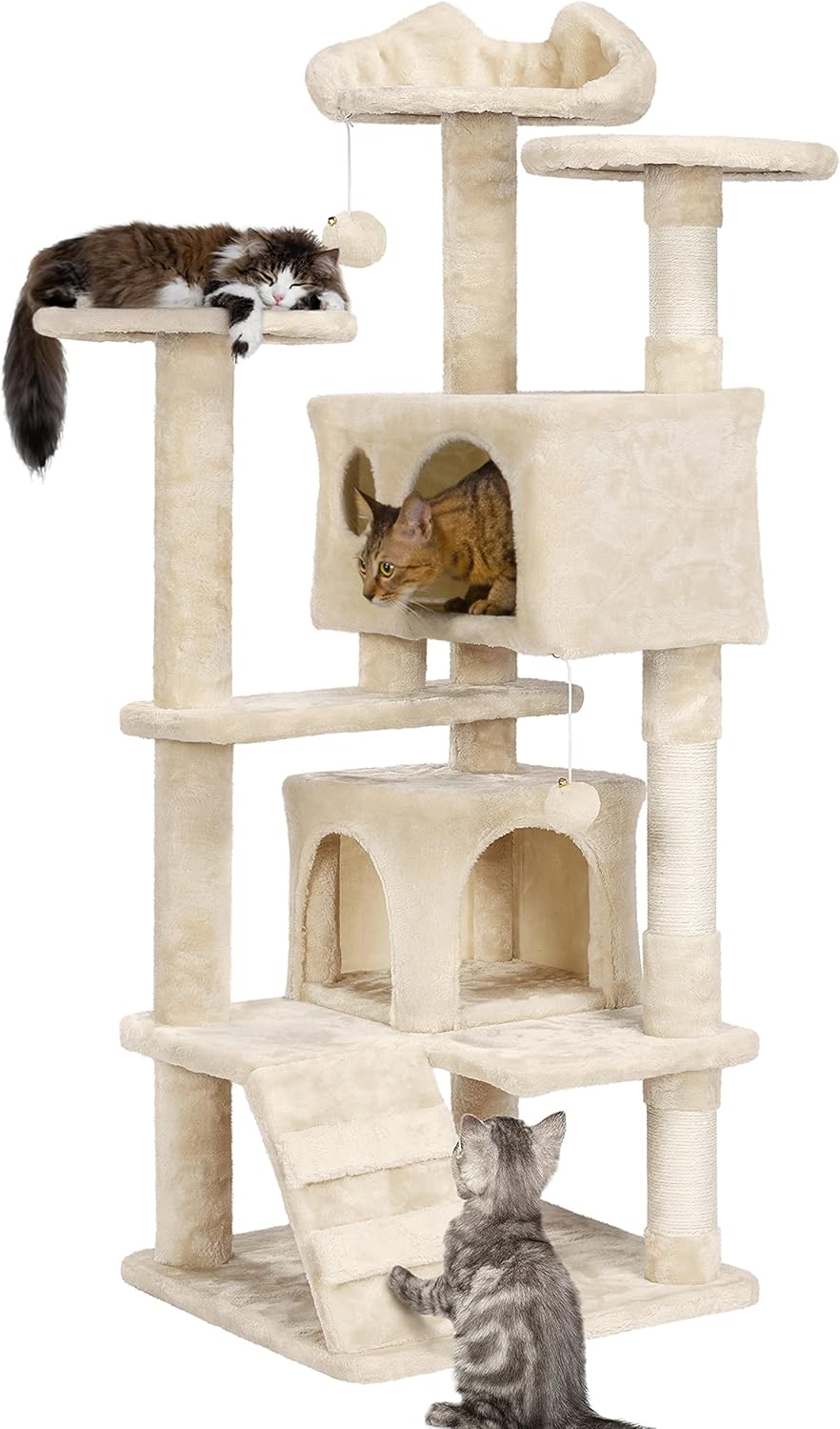 138.5Cm Cat Tree Tower Scratching Posts Multilevel Cat Climbing House with Condos & Ladder Pet Activity Centre for Indoor Kittens, Dark Grey