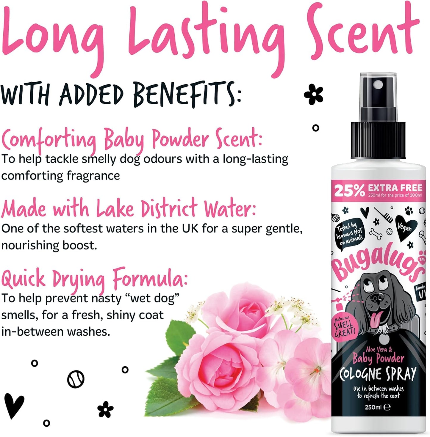 Bugalugs Dog Perfume Spray with Aloe Vera & Baby Powder Cologne Great Pet Odour Eliminator Deodorant Spray for Smelly Dogs Can Use as Dry Shampoo