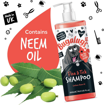 Flea and Tick Dog Shampoo by , Works on Smelly Puppies & Dogs, Contains Neem Oil PH Balanced Vegan Used by Professional Groom (Shampoo 500Ml)