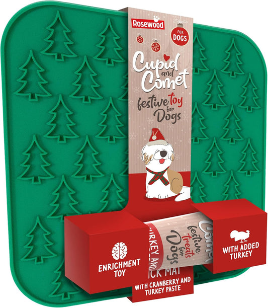 Cupid & Comet Christmas Lickmat for Dogs with Turkey & Cranberry Paste, Enrichment Dog Toy & Treat, 75G - Festive, Tasty Dog Snacks