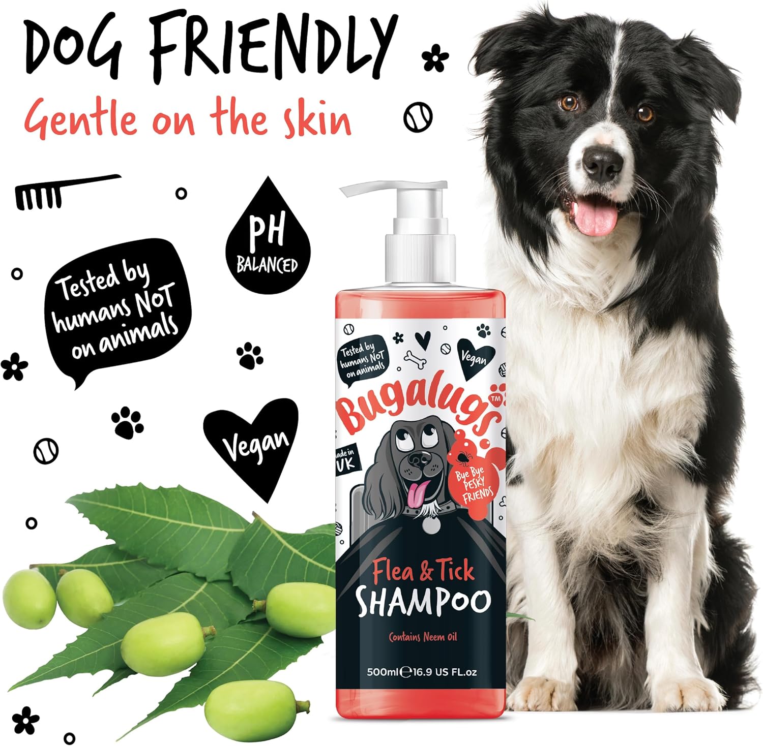 Flea and Tick Dog Shampoo by , Works on Smelly Puppies & Dogs, Contains Neem Oil PH Balanced Vegan Used by Professional Groom (Shampoo 500Ml)