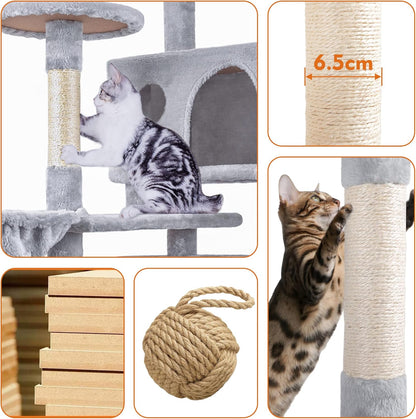 Cat Tree,151Cm Cat Tower for Indoor Kitty,Scratching Post Stable Activity Centre Climbing Tree with 2 Kitty Houses, Hammock, 4 Sisal Posts, Ladder, and Rest Place