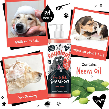 Flea and Tick Dog Shampoo by , Works on Smelly Puppies & Dogs, Contains Neem Oil PH Balanced Vegan Used by Professional Groom (Shampoo 500Ml)