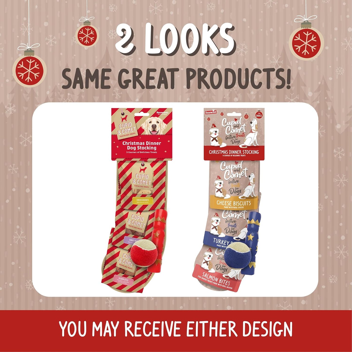 Cupid & Comet Christmas Dinner & Toys Stocking Gift, Dog Treats (Pack of 2)