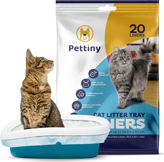 Pettiny 20 Cat Litter Tray Liners with Drawstrings Scratch Resistant Bags for Medium and Large Litter Box