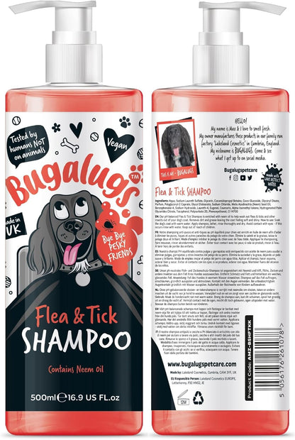 Flea and Tick Dog Shampoo by , Works on Smelly Puppies & Dogs, Contains Neem Oil PH Balanced Vegan Used by Professional Groom (Shampoo 500Ml)