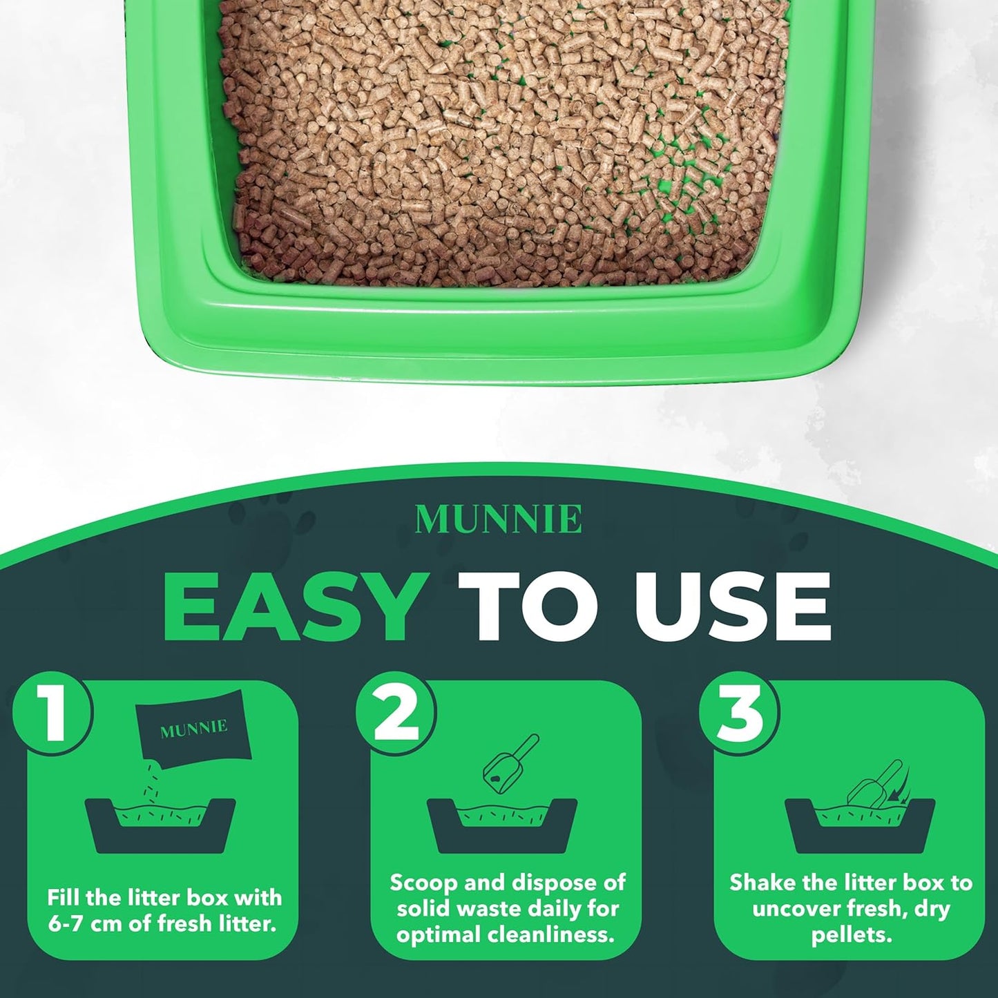 Munnie Cat Litter 30L – Biodegradable, Dust-Free, Unscented, Ultra-Absorbent Wood Pellets for Cats & Kittens, Natural Cat-Litter for Housetraining, Non-Clumping, Litter Granules, Pet-Safe