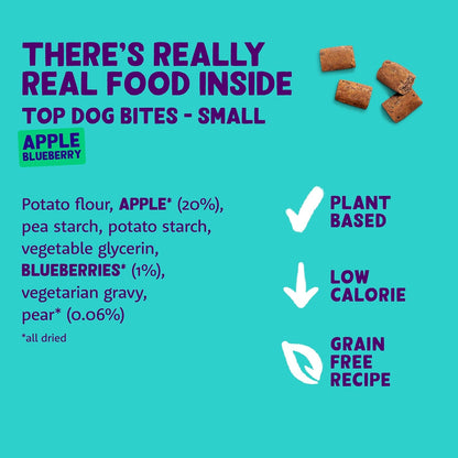 Natural Dog Treats, Apple Top Dog Bites Small, 1 X 50G Bag, Grain Free, Plantbased Dog Treats, Training Treats