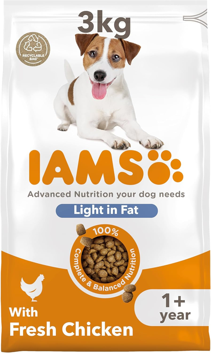 Light in Fat Complete Dry Dog Food Chicken 3Kg - 30% Lower Fat Formula