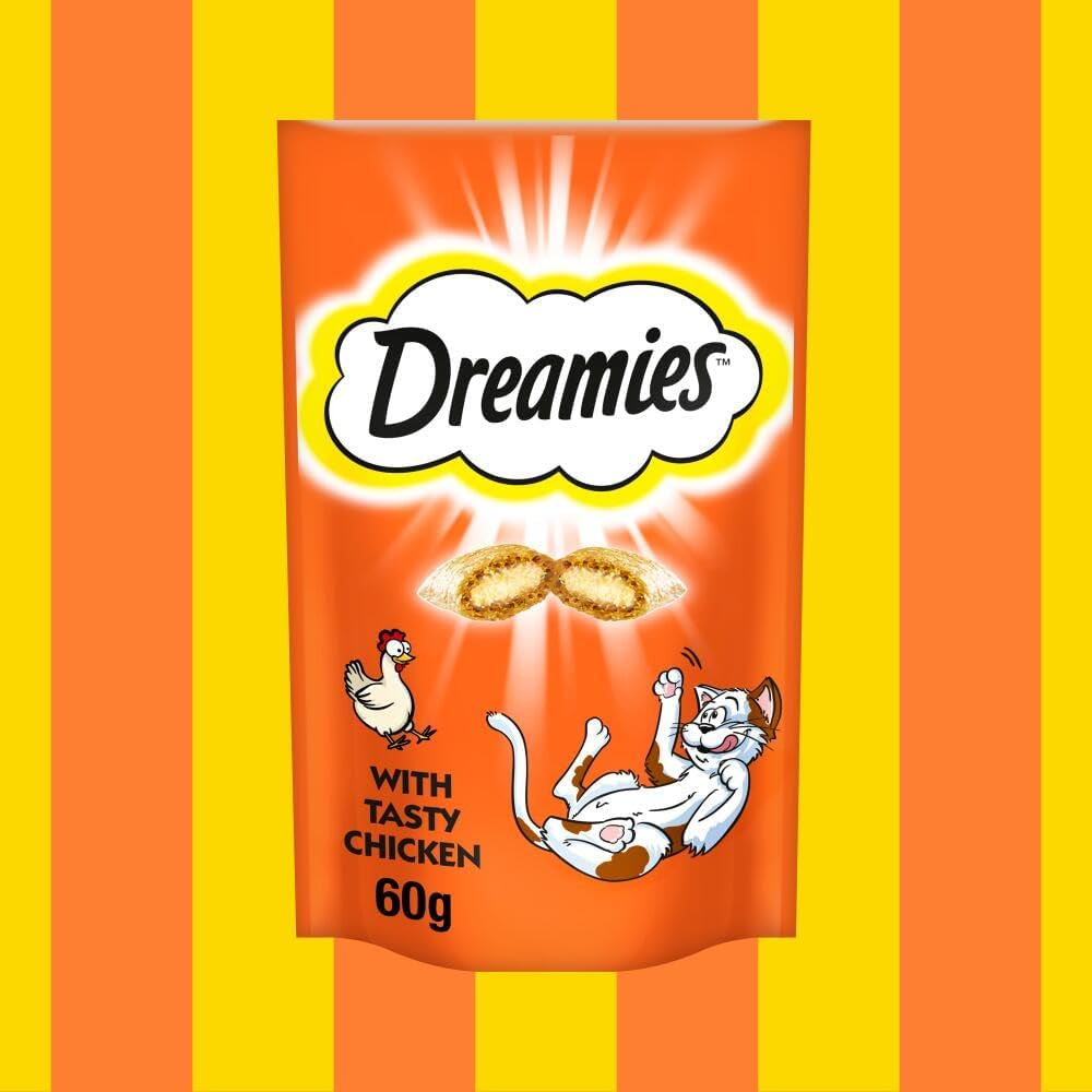 Dreamies Cat Treats, Tasty Snacks with Tempting Chicken, 8 Pouches of 60 G
