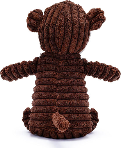 Brown Monkey Plush Dog Toy with Squeaker – Soft, Ribbed Fabric for Chewing and Interactive Play. a Great Choice for Small, Medium, or Large Dogs Playtime with Squeaky Toys