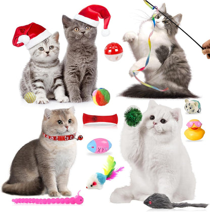 Advent Calendar for Cats, Christmas Cat Toy Set 24 Pcs with Interactive Balls, Feather Wands, Springs for Indoor Cats Kittens