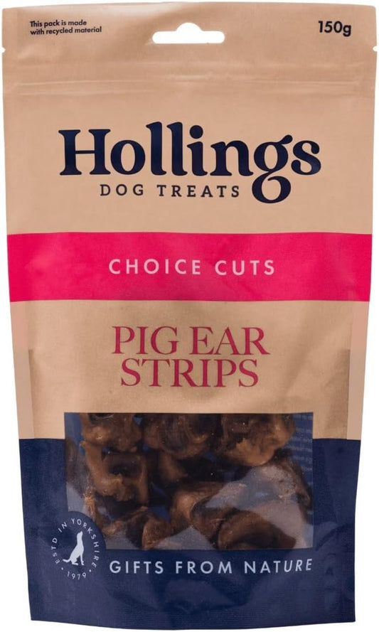 Pig Ear Strips Dog Treats, 100% Natural Air Dried Long Lasting Chews for Adult Dogs, Grain Free & High in Protein (150G)