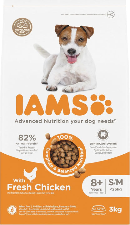 Senior Small Medium Complete Dry Dog Food Chicken 3Kg - with Dentalcare System