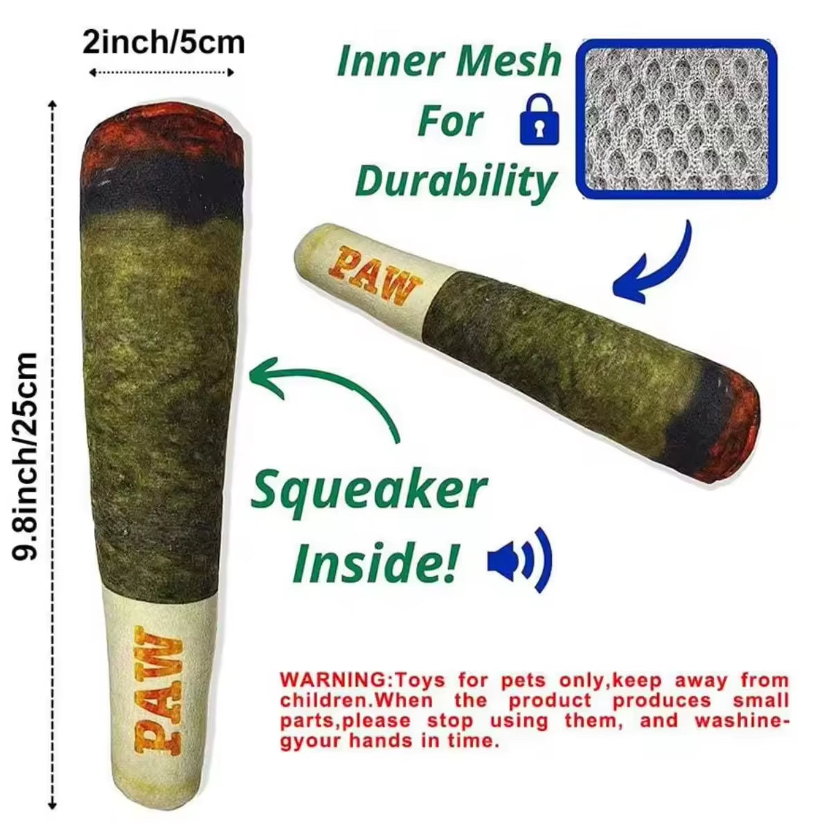 Funny Interactive Dog Toys - Cigar Design Plush Squeaky Pet Toys Grinding Teeth Creative Chew Toy for Small Medium Dog