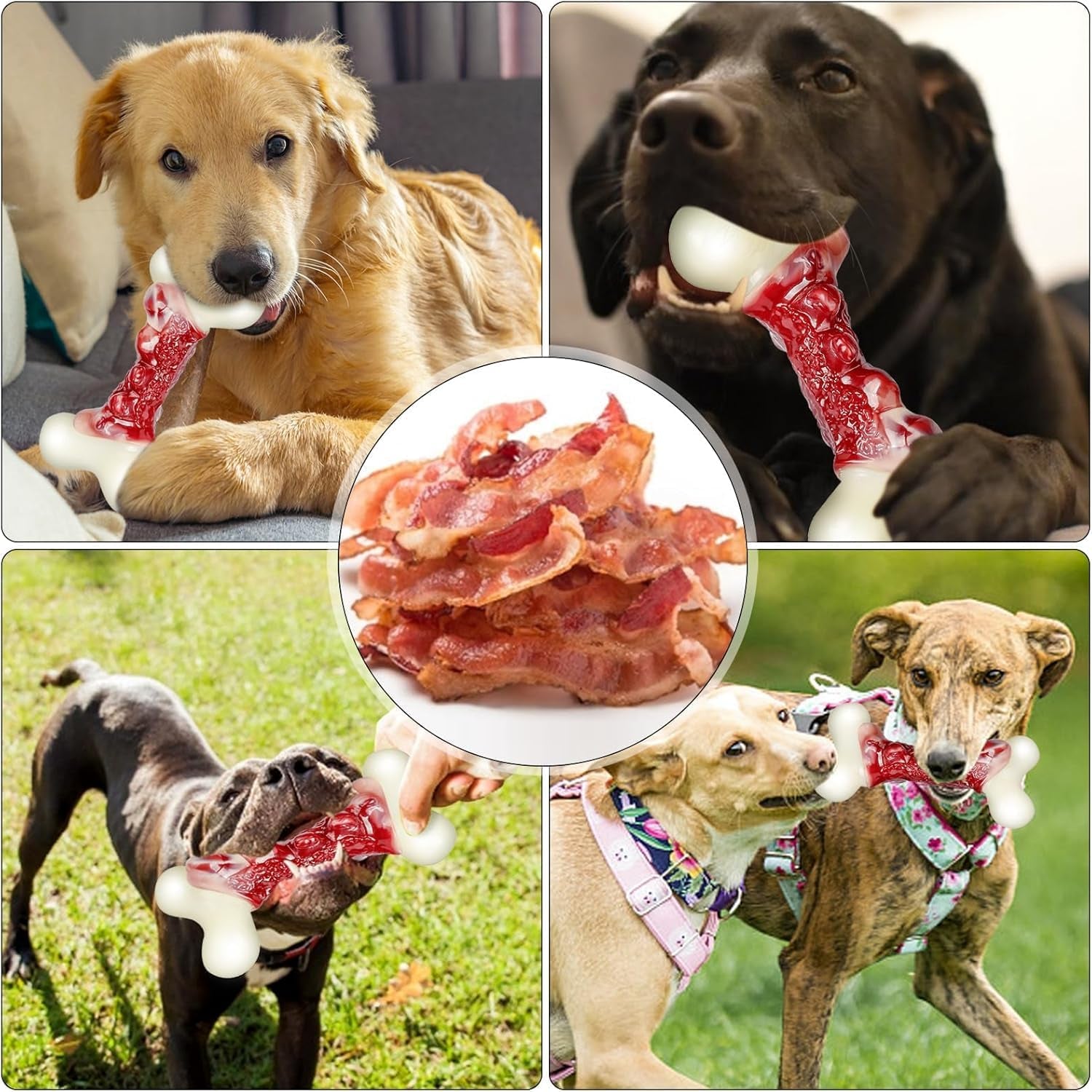 Dog Toys for Aggressive Chewers, Indestructible Dog Toys for Large Dogs, Real Bacon Flavored, Dog Bones for Medium/Large Breed Dogs, Dog Chew Toys to Keep Them Busy