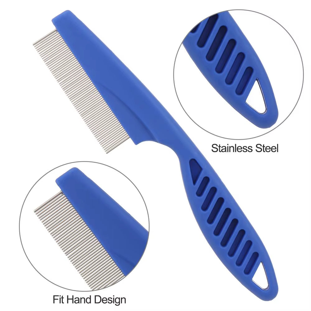 6 Pcs/Set Pet Flea Comb Stainless Steel Head Lice Comb Fine Tooth Dogs Cats Grooming Combs Dematting Tool Pet Tear Stain Remove